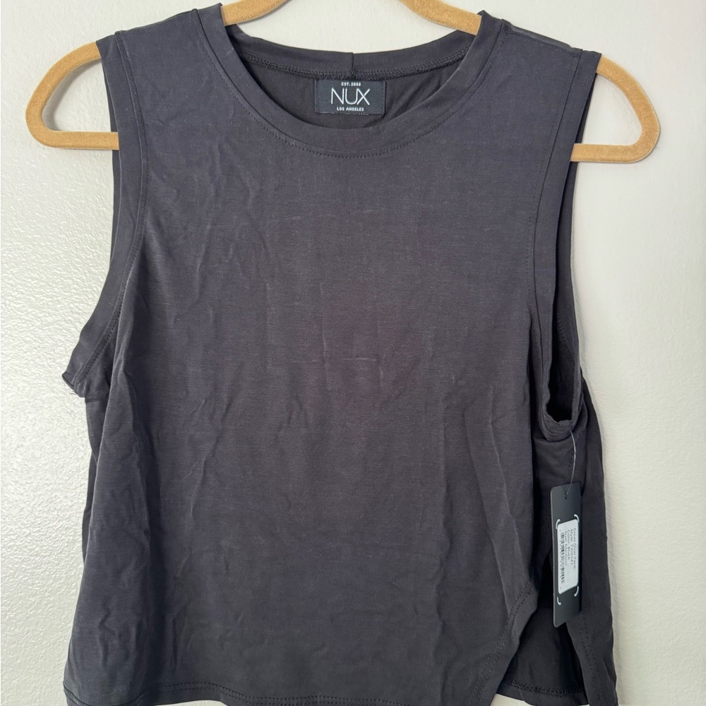 NUX Gray Cross Over Tank Crop Top
